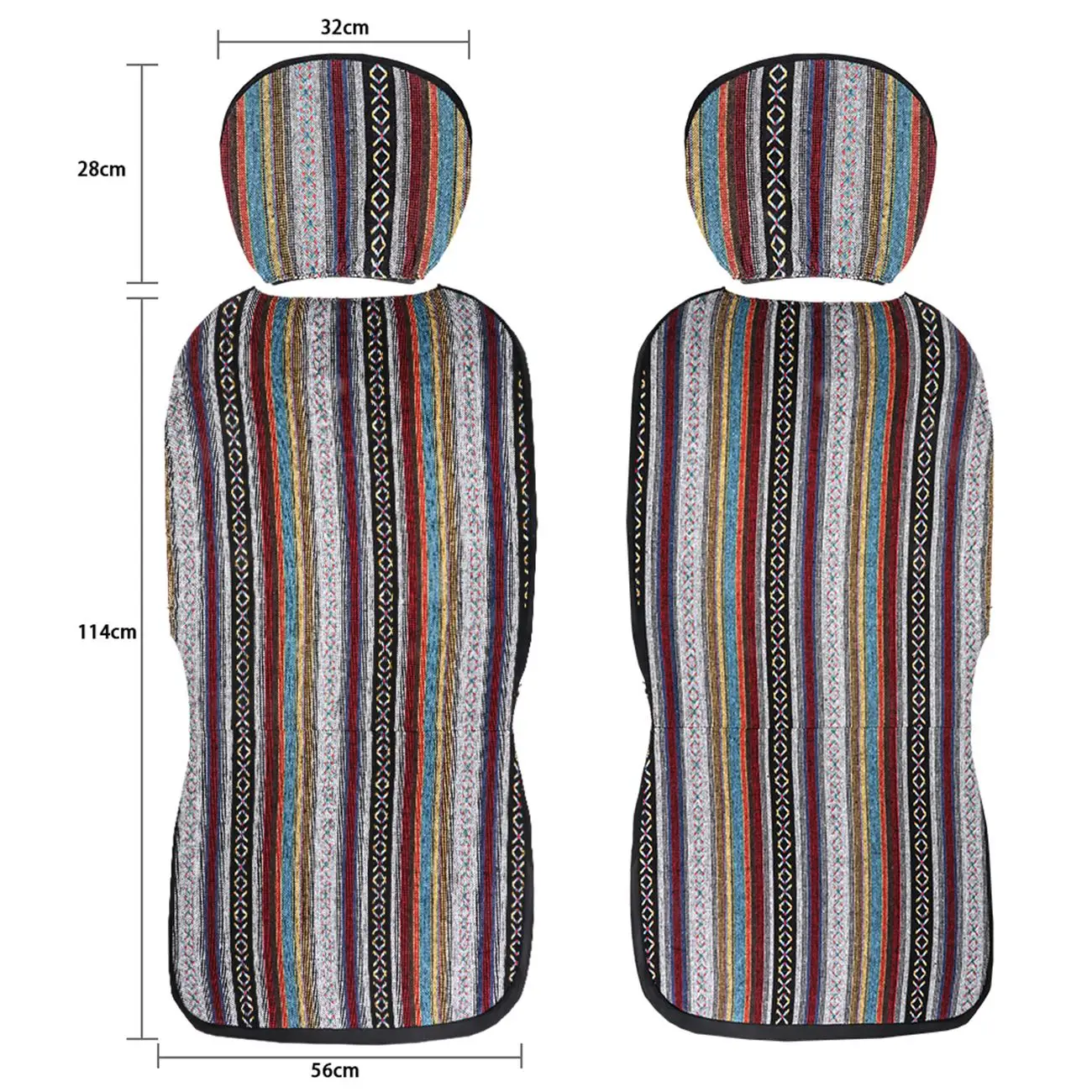 

Universal 4PCS Front Seat Covers Detachable Headrest National Stripe Colorful Front Seat Protectors Suitable For Sedan SUV