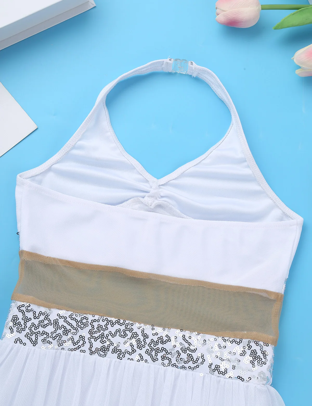 ChicTry Girls Halter Sequin Mesh Stretchy Figure Skating Dress Gymnastics Ballet Leotard Kids Performance Lyrical Dance Costumes
