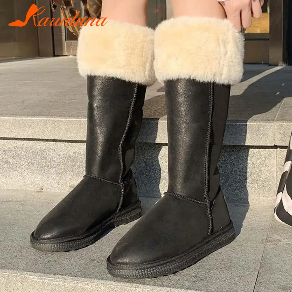 

Женские сапоги без застежки Karinluna, сапоги до середины икры из короткого плюша, с круглым носком, зимний сезон 2021