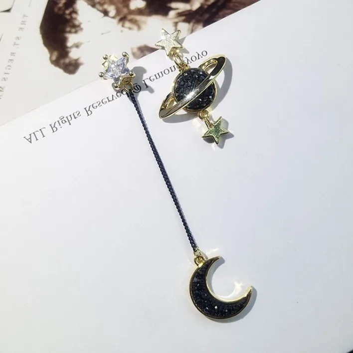 Серьги женские длинные асимметричные звезда Луна галактика|Серьги-подвески| |