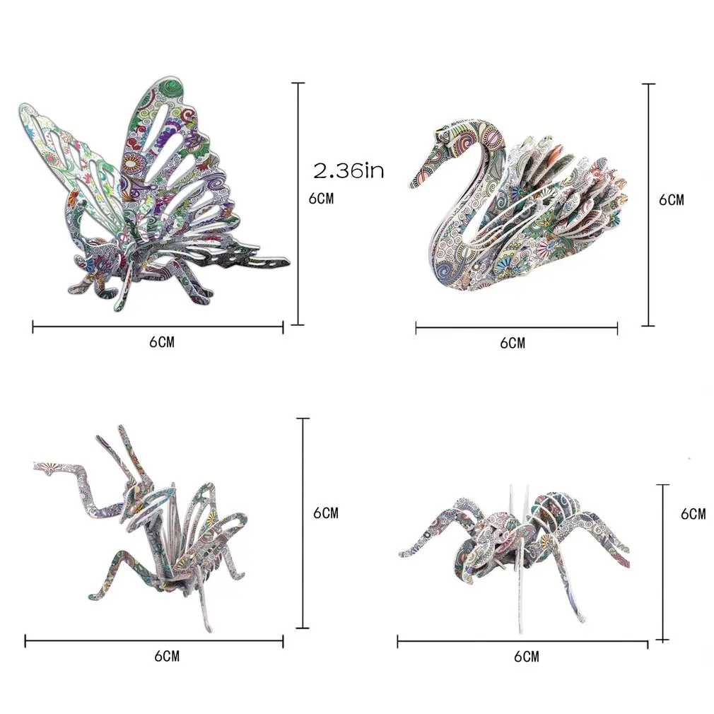 

3D Three-dimensional Puzzle 4 /6/10Puzzle+12/24 pen Set DIY Jigsaw Puzzle 3d Toy Gift for Kids Children Christmas Gifts