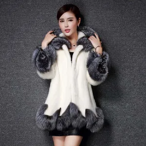 Женское меховое пальто ZADORIN, роскошное длинное пальто из искусственного меха норки с капюшоном, винтажное пальто большого размера плюс с белым и черным мехом для зимы