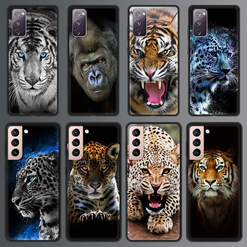 

Tiger Leopard GORILLA Fashion Case For Samsung Galaxy S21 Ultra S20 FE S10 S9 Plus S10E S8 Soft Silicone Black Phone Cover Shell
