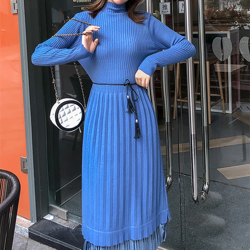 Модное платье-свитер женские свитера платья Стрейчевые трикотажные зимние