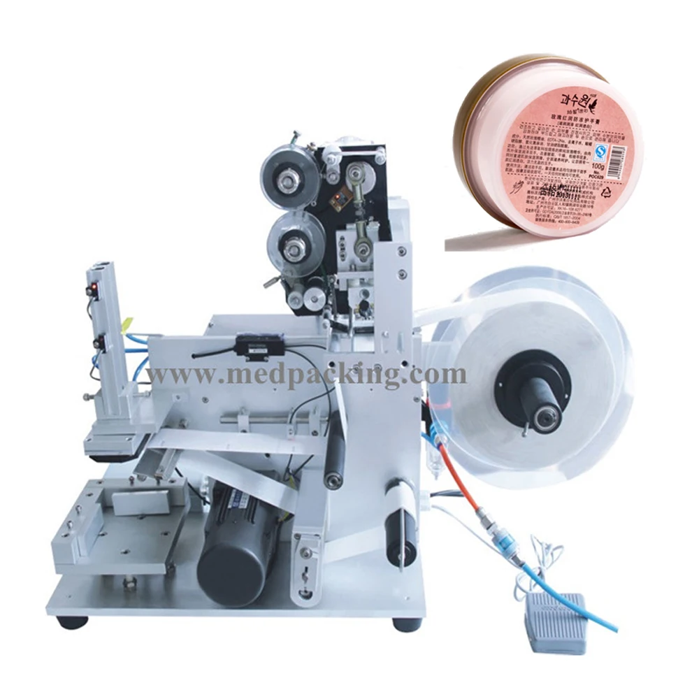 

YTK-60D Semi-Automatic Pneumatic Labeler Cosmetic Jar Labeling Machine with Date Printer