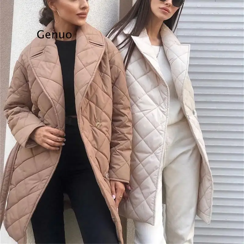 Lapel Mid-Length Padded Jacket 2022 Autumn and Winter Women's New Style Jacket Waist Pocket Padded Jacket Women