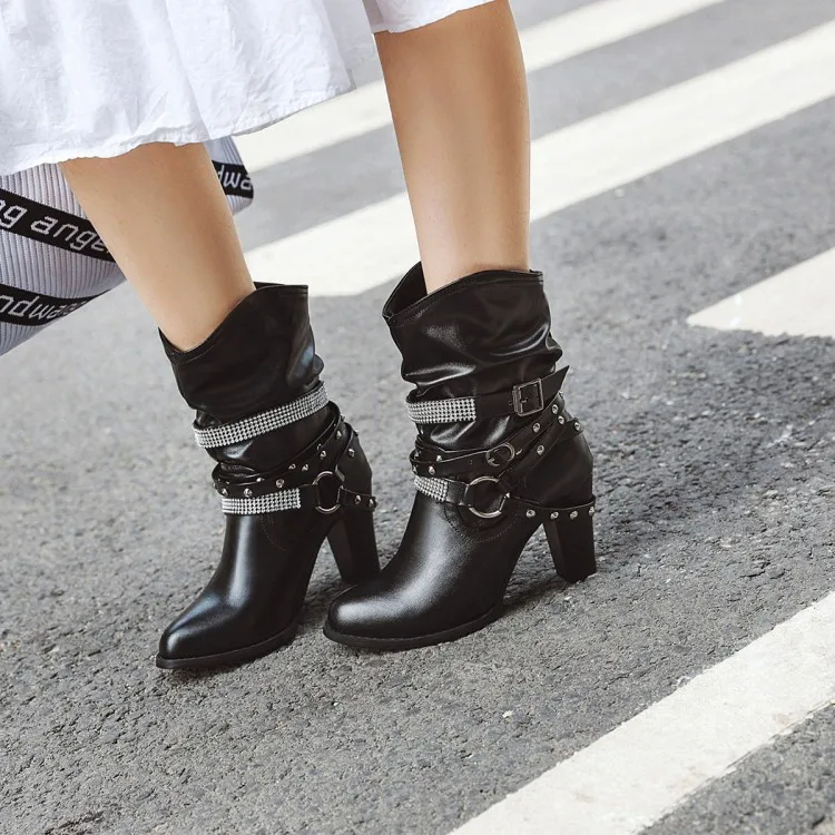 

Oversized 9 10 -17 boots women shoes ankle boots for women ladies boots shoes woman winter Belt buckle drill fold sleeve