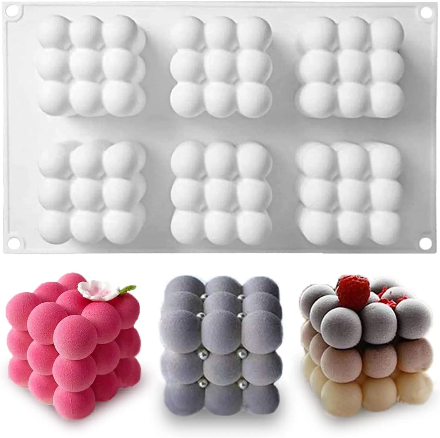 

6 Cavities 3D Cube Baking Mousse Cake Mold Silicone Square Bubble Dessert MoldsTray Kitchen Bakeware Candle Plaster Mould