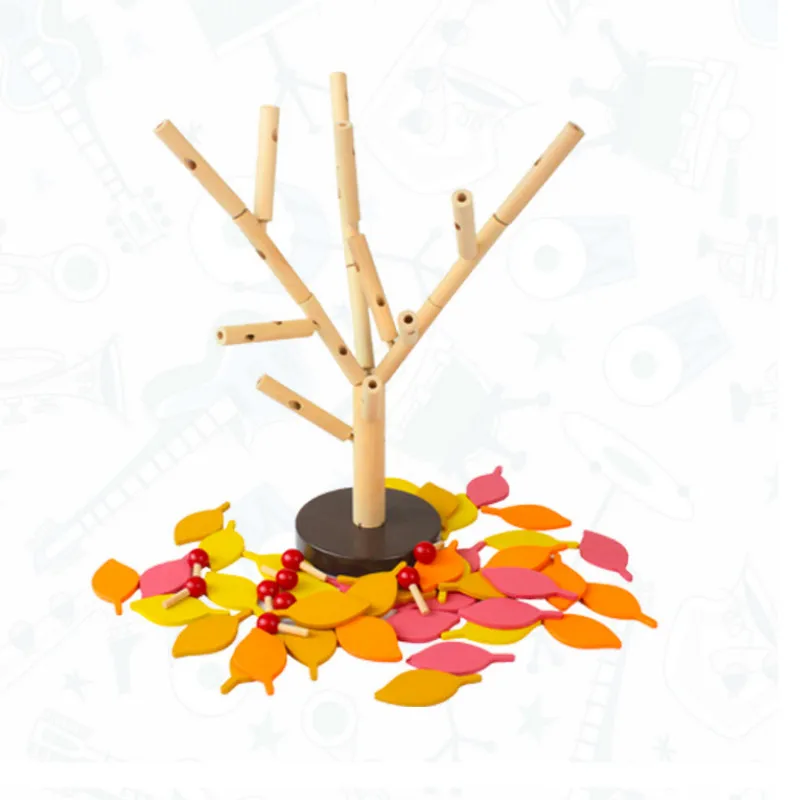 

Wooden Fight Inserting Leaves Early Childhood Education DIY Handmade Vertical Wooden Disassembly and Assembly Educational Toys