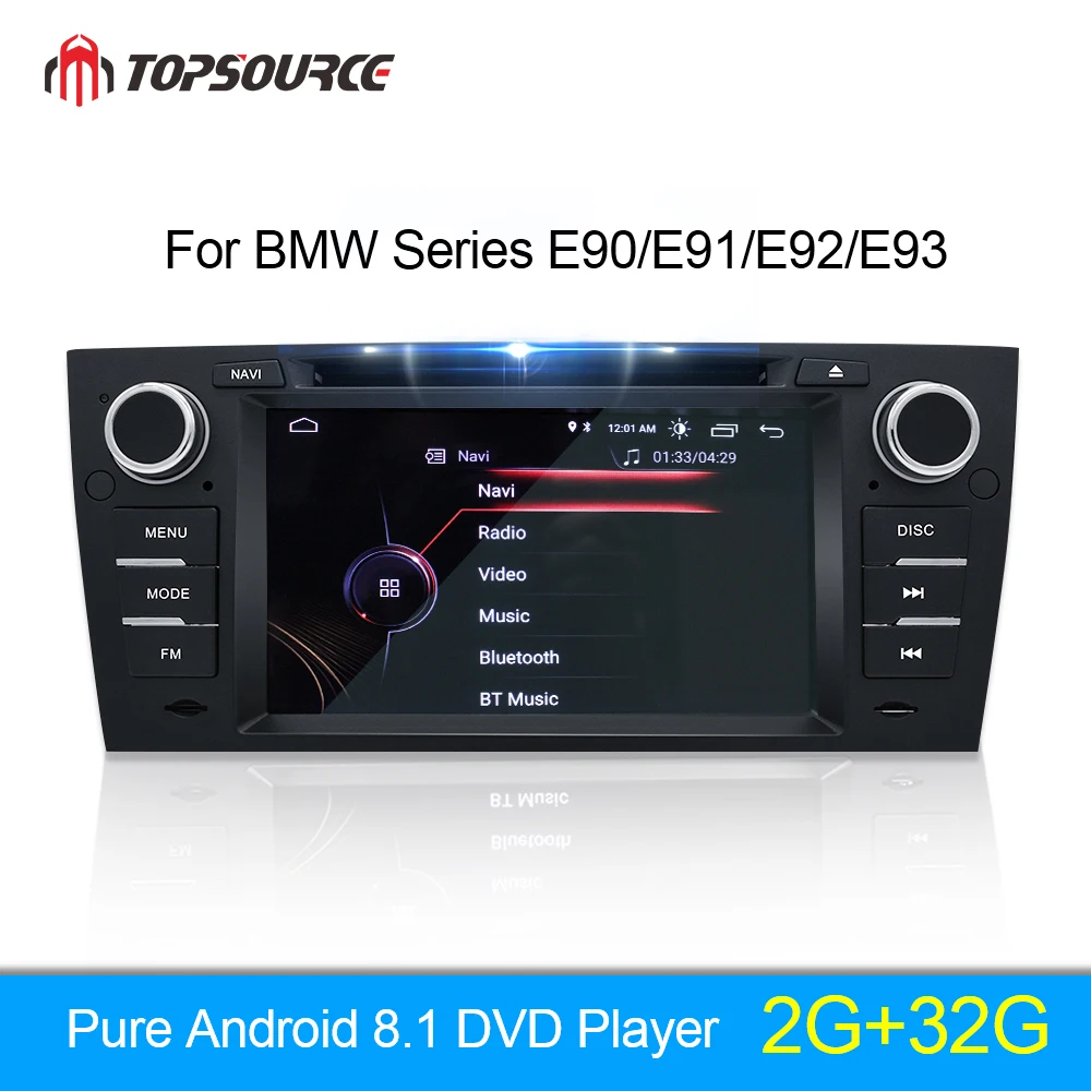Автомобильный мультимедийный плеер TOPSOURCE Android 8 1 Din DVD GPS для BMW серии E90 / E91 E92/E93 FM