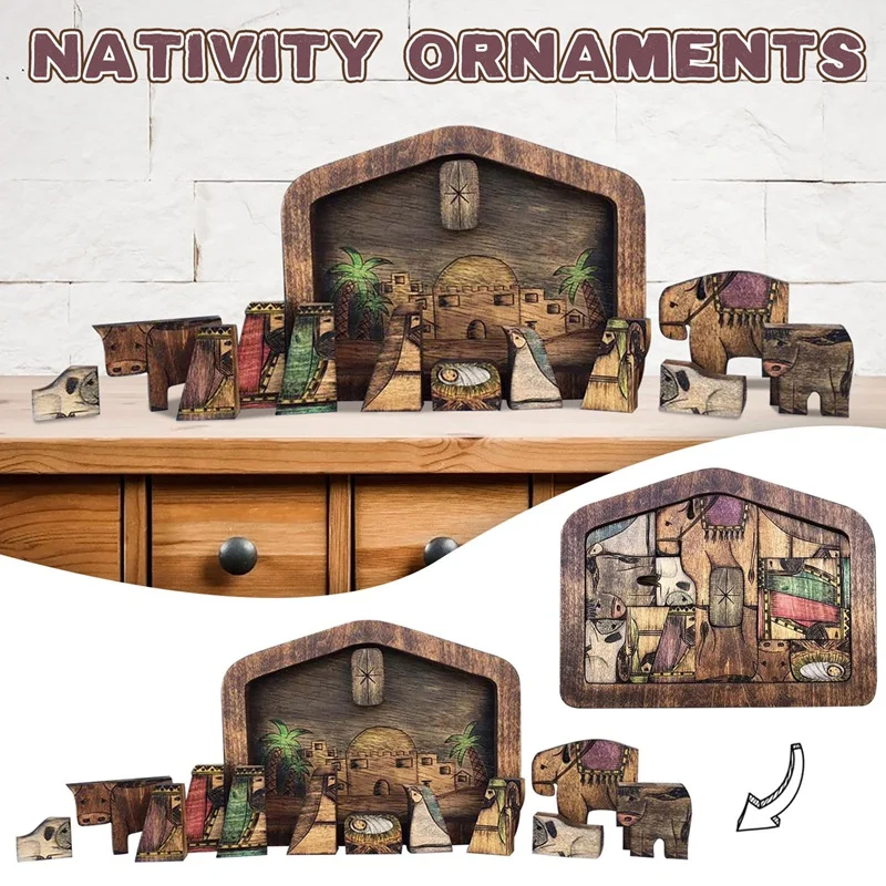 

Wood Nativity Puzzle with Wood Burned Design, Wooden Jesus Puzzles Game for Kids, Child Wooden Jigsaw Puzzle Toys