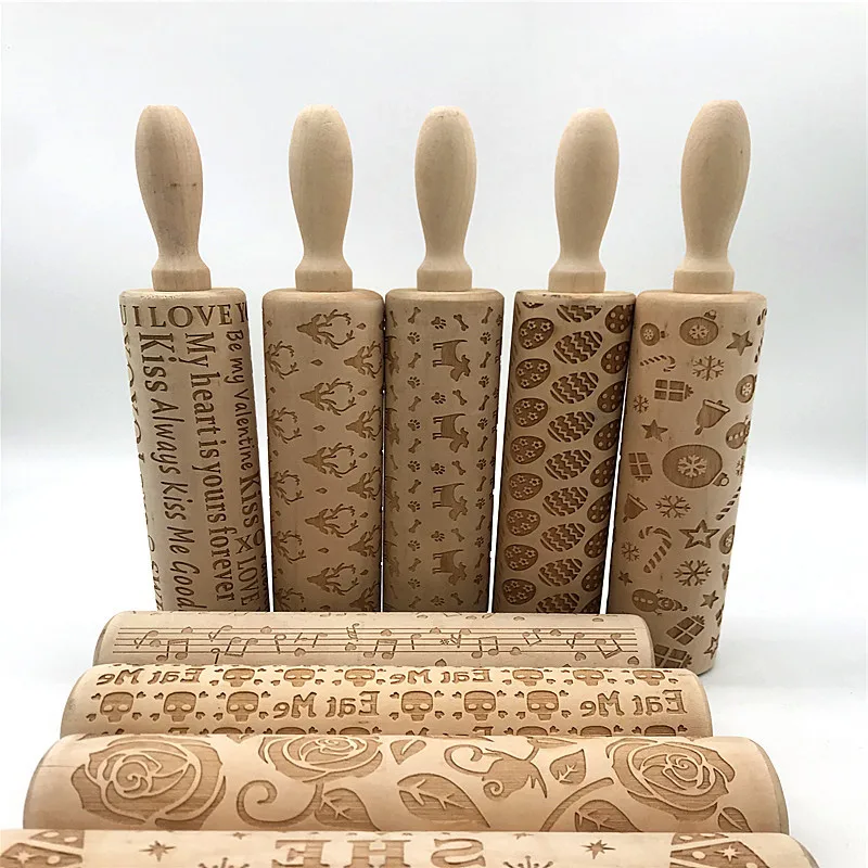 

Merry Christmas Elk Wooden Print Rolling Pin Christmas Decorations for Home Navidad Decor Xmas Craft New Year Heart Love Decor