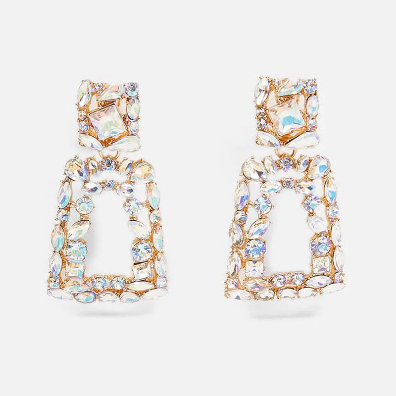 Girlgo ZA модные длинные висячие AB Цвет Кристалл Висячие серьги для женщин Boho большие круглые яркие серьги украшения вечерние подарки - Окраска металла: Style 2