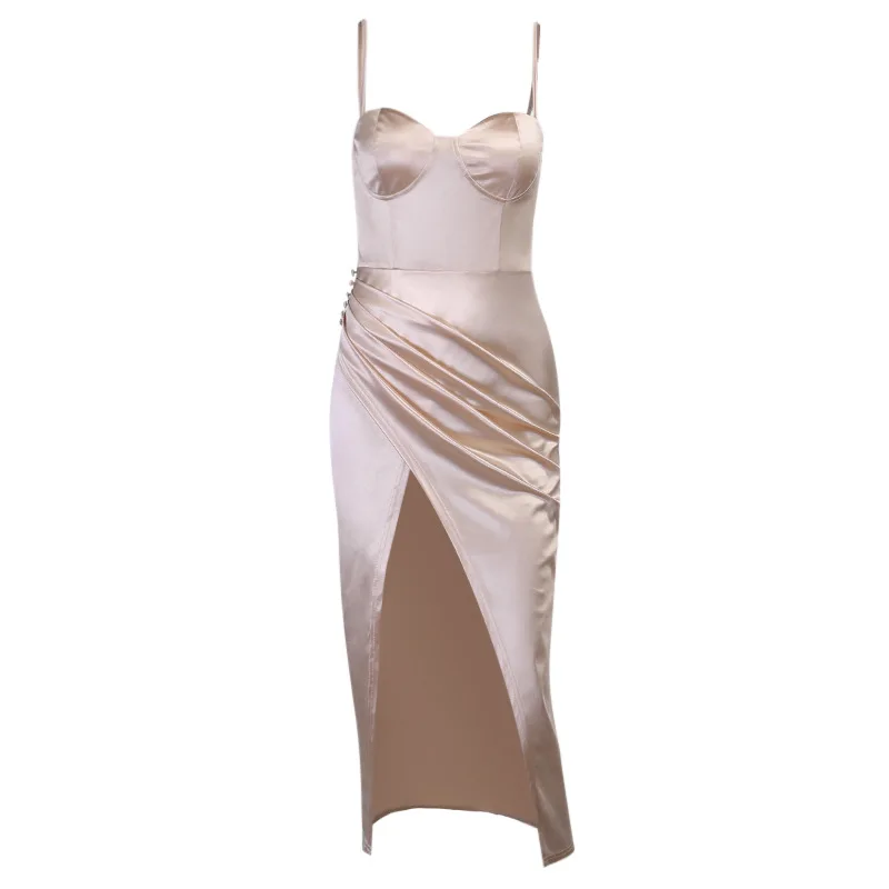 

2021 Summer New Fashion Sexy Pure Color Slim Cross Sling Dress