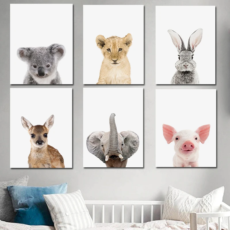 Картина на холсте украшение для стен сафари детские животные пушистый детский