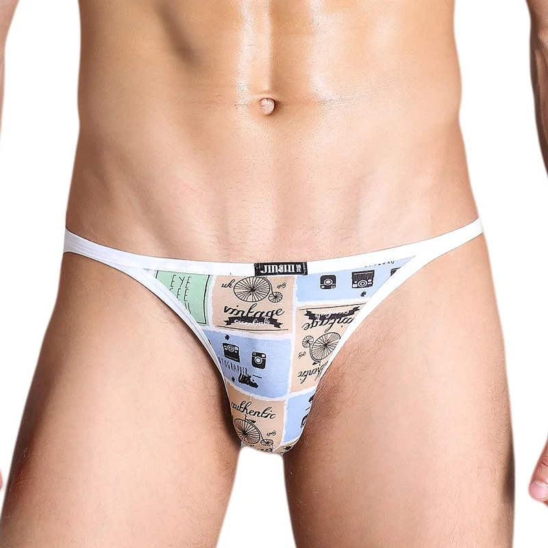 Mens Briefs Low-waisted Sexy Bikini Underwear Bamboo Comfortable Print Panties