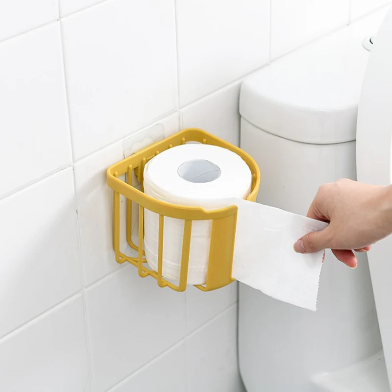 

Wall Mounted Roll Paper Holder Adhesive Hanging Tissue Basket Drainage Storage Rack for Toilet Bathroom