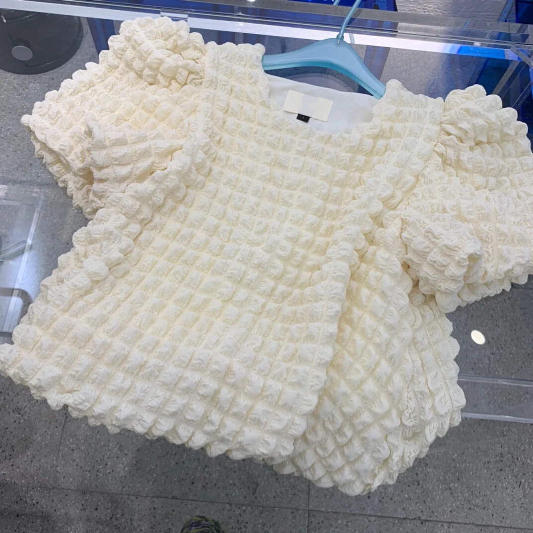 

White Puff Sleeve Women Top Elegant Ins Trendy Luxury Runway T-shirt Female Vintage Plaid High Quality