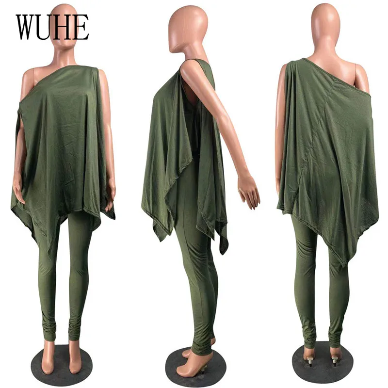 

WUHE Casual Sports 2 Sets Sleeveless Off Shoulder Skew Collar Loose Crop Top and Skinny Pencil Pants Streetwear Fitness Outfits
