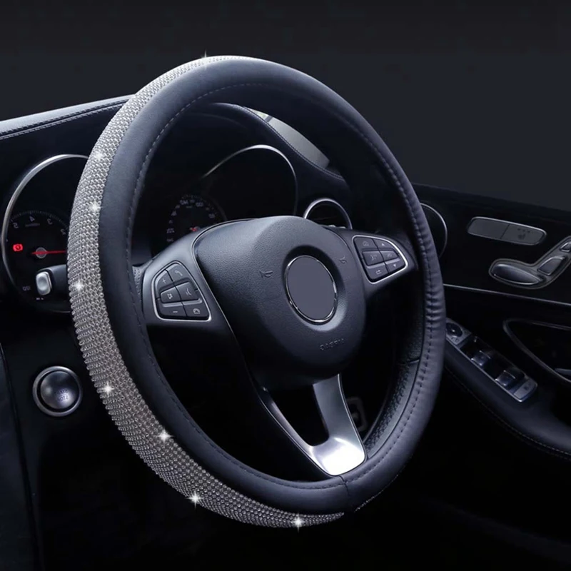 Роскошные хрустальные Автомобильные Чехлы На Руль для женщин девочек кожаные чехлы со стразами для рулей аксессуары для интерьера