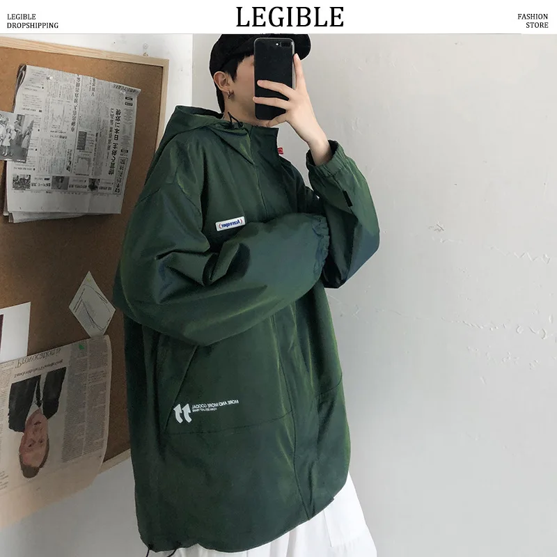 Мужская ветровка на молнии однотонная свободная повседневная куртка