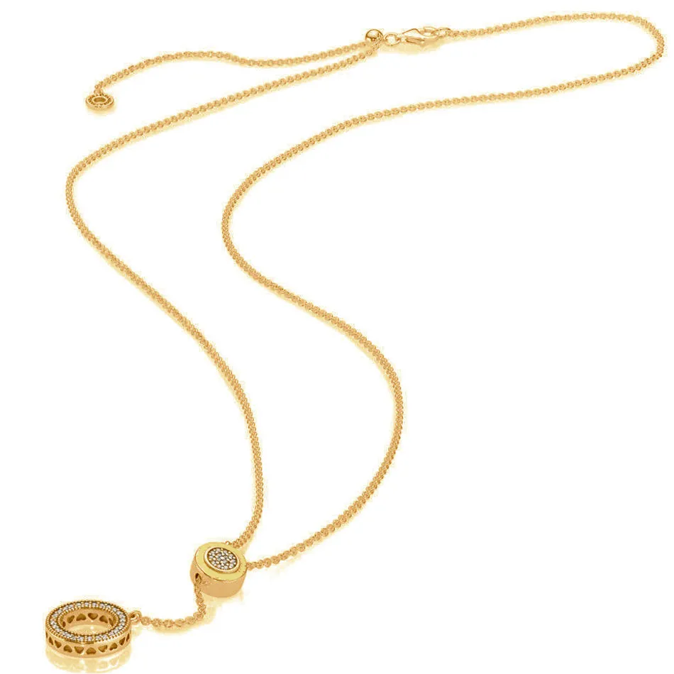 

Original 925 Sterling Silver Sparkling Signature Logo Circle Sliding Clasp Pave Crystal Necklace Women Bead Charm Gift Jewelry