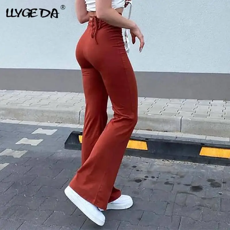 

Red Milk Shreds Flared Pants For Women Skinny Casual High Waist Drape Women's Pant 2021 Spring Summer Fashion Trousers Female