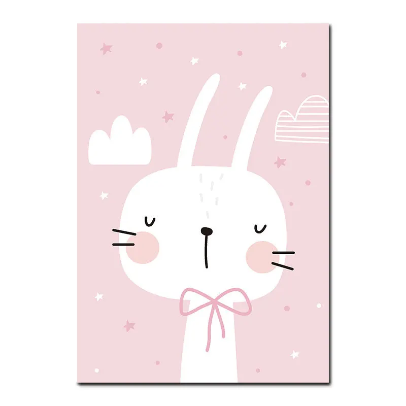 Современный мультяшный милый кролик Лев животное Печать Искусство гостиная