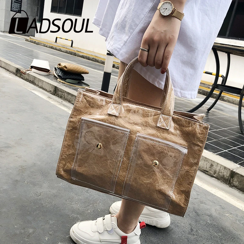 Женская сумка Ladsoul женские сумки повседневная прозрачная крафт бумага с буквами