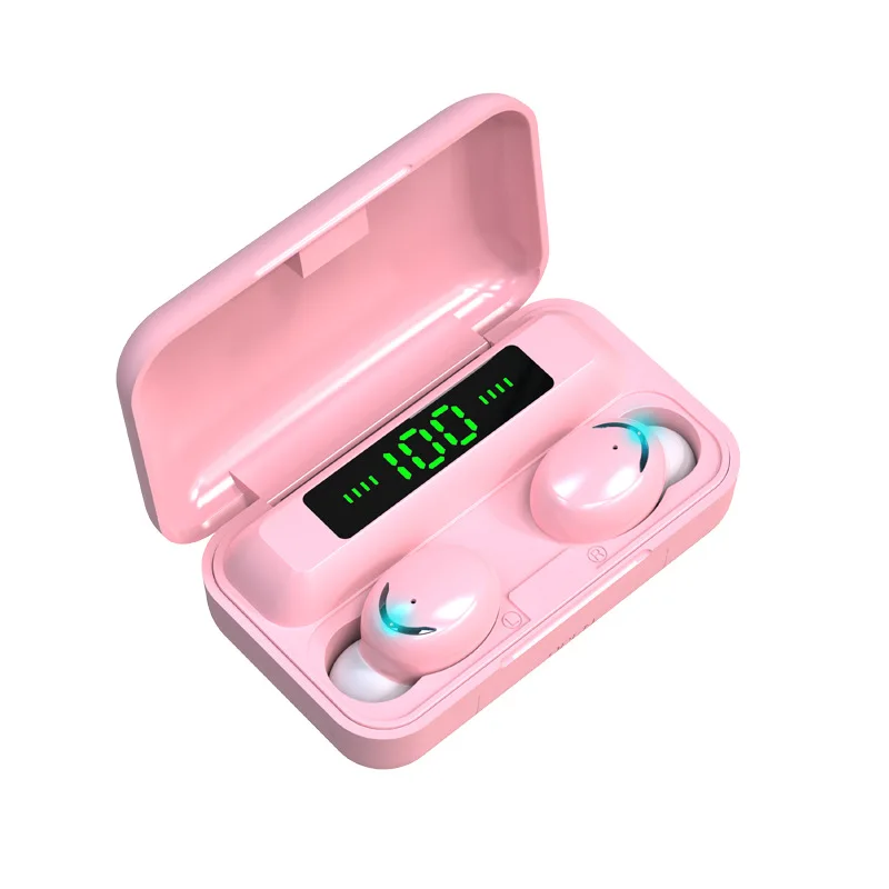 

F9 Pink Wireless Bluetooth Headset Sports Earbud Microphone, Suitable For Huawei Iphone OPPO Xiaomi, Can Charge Mobile Phones