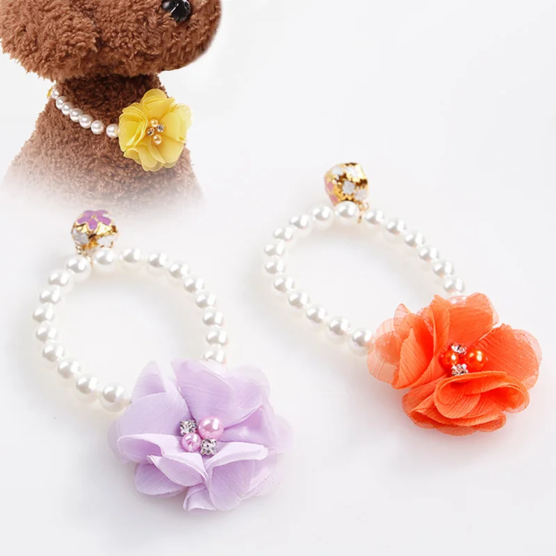 Колье жемчужное для домашних животных эластичное ожерелье с цветами кошек и