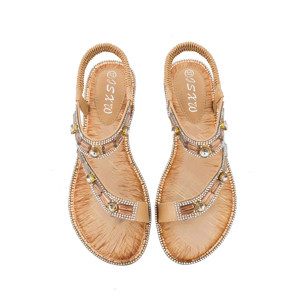 

Ladies Summer Shoes Bohemian Style Blue Red Fashion Sandals Women Lattice Stripe Flat-soled Beach Shoes Zapatos De Mujer