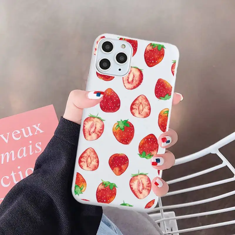 

Cartoon fruit strawberry cherry Phone Case Candy Color for iPhone 6 7 8 11 12 s mini pro X XS XR MAX Plus