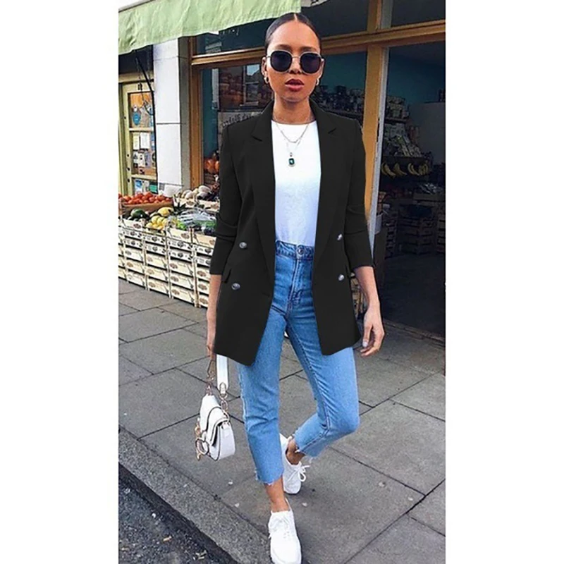 Осенняя модная Офисная Женская однотонная НОВАЯ шикарная короткая куртка костюм