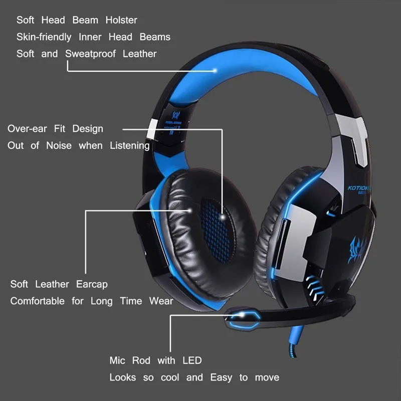 Компьютерные Стерео Игровые наушники Kotion EACH G2000 Best casque Deep Bass гарнитура с