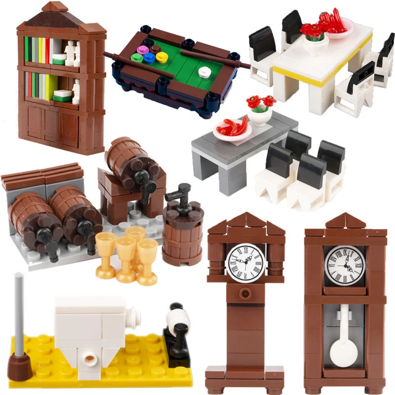 

Конструктор MOC Accessories City, диван, ТВ, мебель, конструктор, кухня, бильярдный стол, игрушки для мальчиков, подарок на Рождество