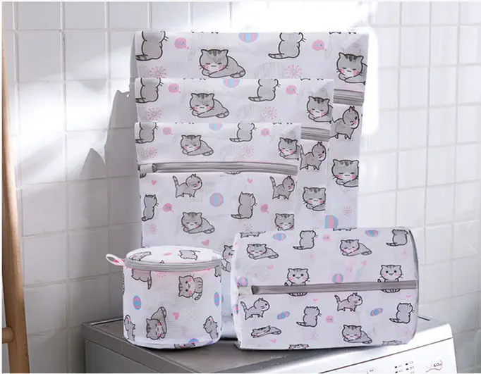 Сумка для стирки одежды с милым рисунком кошки утолщенная Сетчатая машинной
