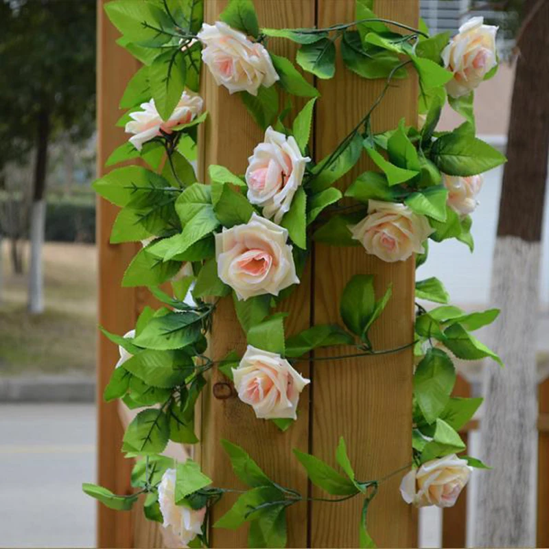 

Artificial Rose Flower Fake Hanging Decorative Roses Vine Plants Leaves Artificials Garland Flowers Wedding Wall Decoration