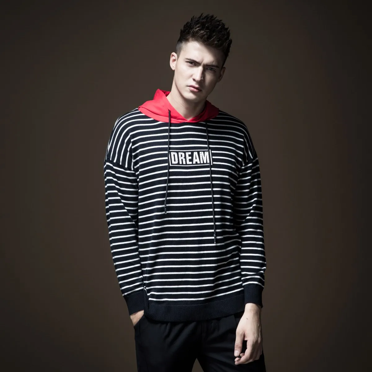 Pinli 2020 Spring New Discount Clearance Slim Striped Color Block Hooded Elastic Waist Hot Sale Casual Men Sweater Coat Pullover | Мужская