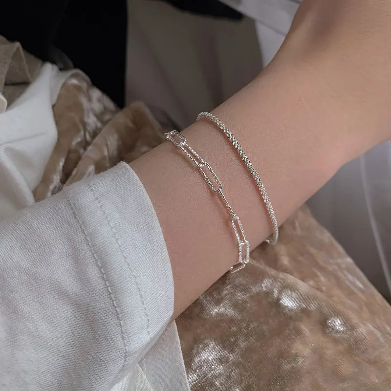 

925 Sterling Silver Link Chain Punk Charm Bracelet &Bangle For Women Girls Party Gift 2021 New Jewelry SL170