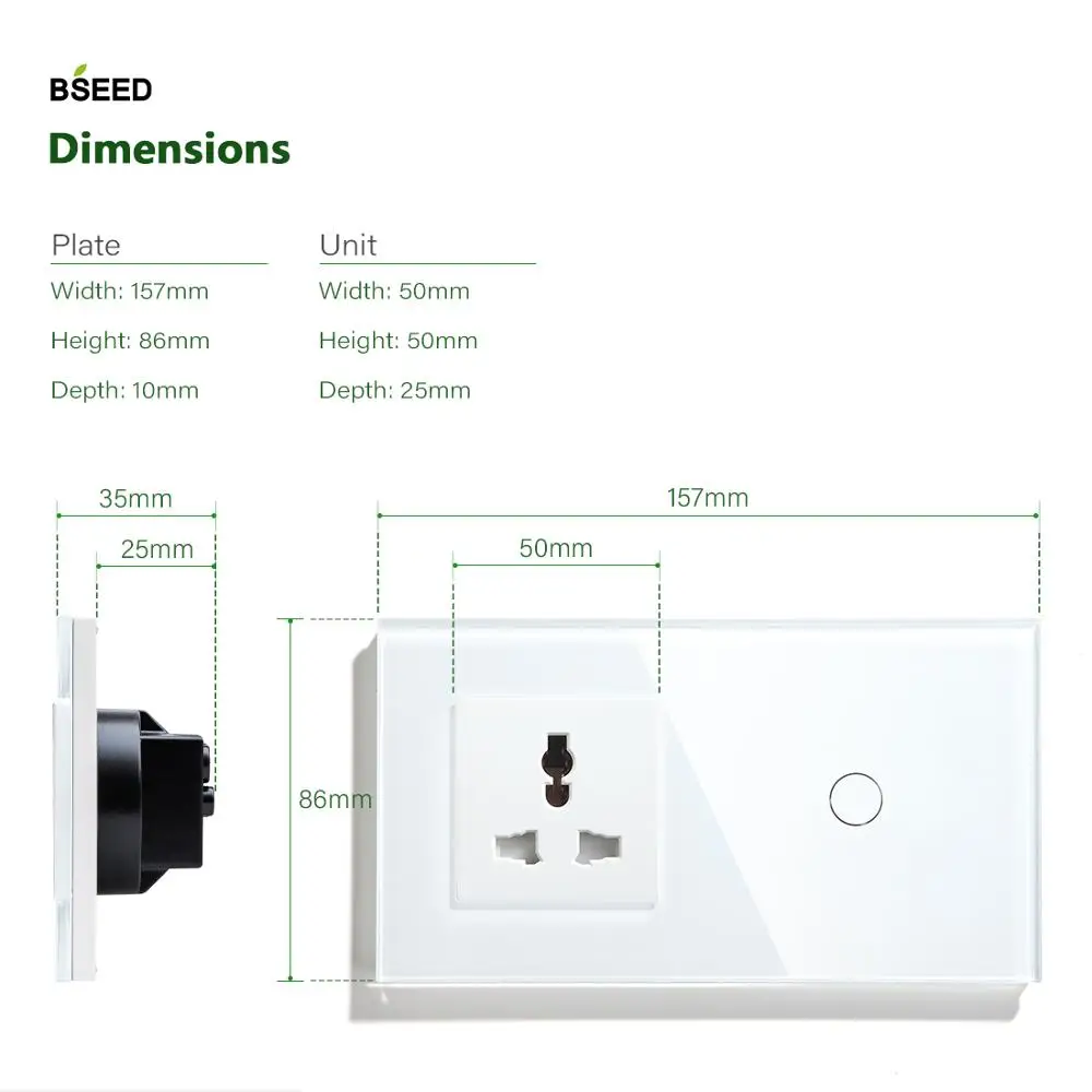 BSEED Сенсорный выключатель 1 группа, 2 группы, 3 группы, 2 в режиме мультифункциональной розетки Черный белый золотой кристаллический стеклянный панельный переключатель on.