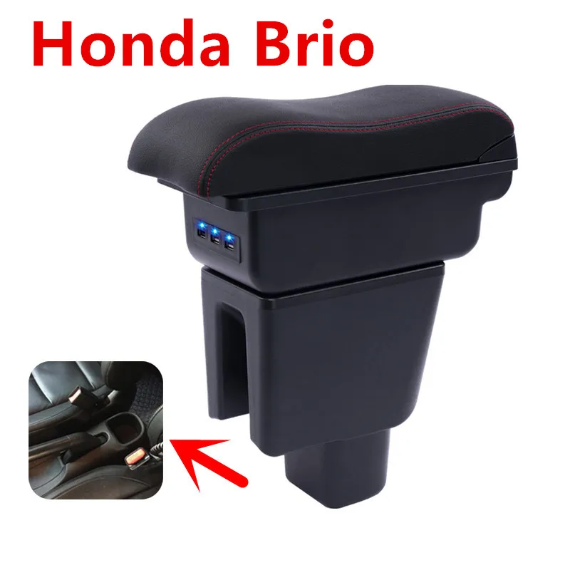 Для Honda Brio подлокотник коробка зарядка через usb увеличивает двухслойный центральный магазин содержание держатель стакана, пепельница аксессуары 14-18