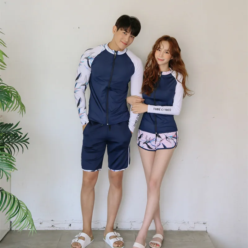 Мужской и женский набор Рашгард костюм для плавания с защитой от солнца молнией