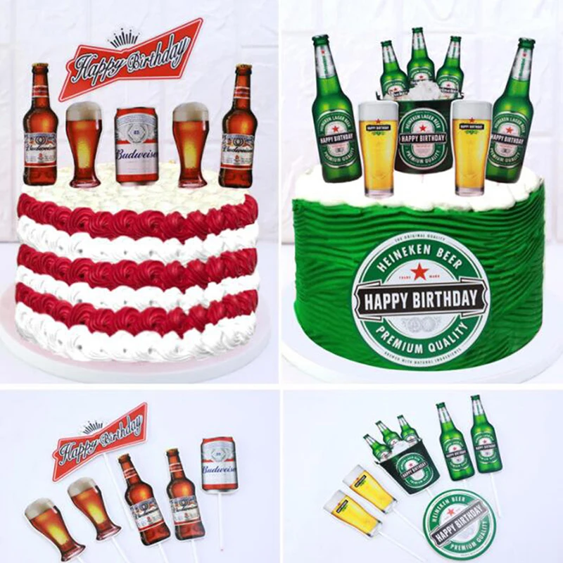 

6 Stks/set Bier Cake Topper Vlag Gelukkige Verjaardag Bruiloft Decoratie Party Bakken Diy Bakken Scène Verjaardagstaart Vlag