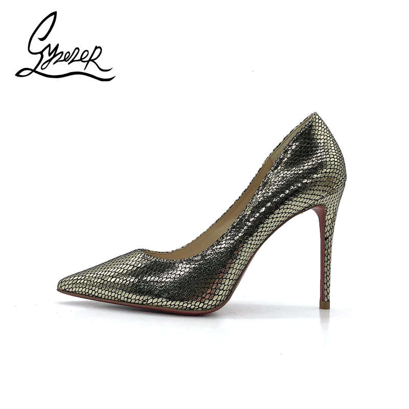 

Yuerui Gold Snake Scale Pattern Pumps 12CM Sexy Fashion Banquet Ladies High Heels Metal Heel Large Size Women's Shoes 34-43S