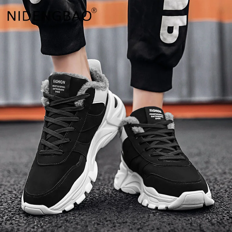Winter Men Sneakers Warm Plush Anti Skid Outdoor Walking Running Jogging Sports Shoes Male Chunky Sneakers Tennis Trainers