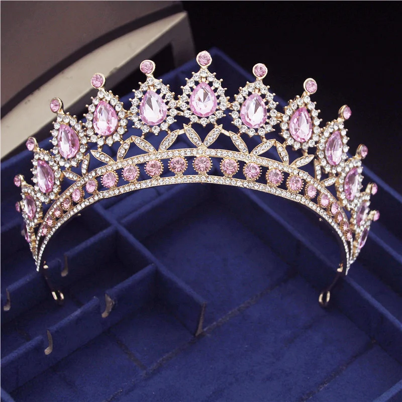 

Gorgeous Pink Crystal Headbands Queen Tiaras and Crowns Bridal Hairband Girls Prom Party Wedding Hair Jewelry Accessories