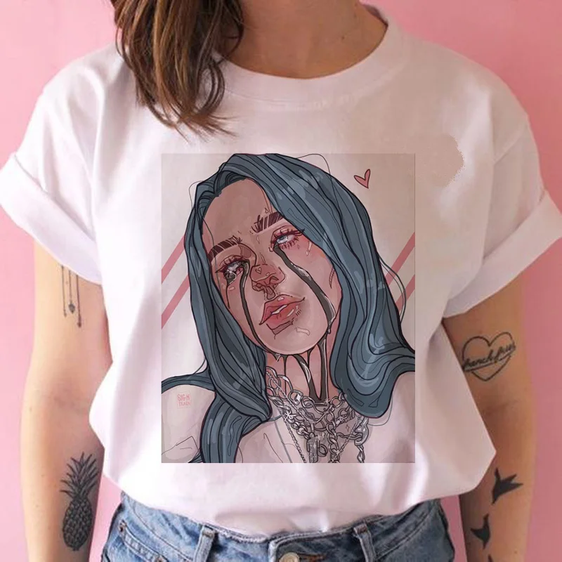 Billie eilish забавная футболка Женская harajuku Bad Guy футболка с изображением уличной kawaii 90s Хип Хоп Футболка короткий рукав Повседневная