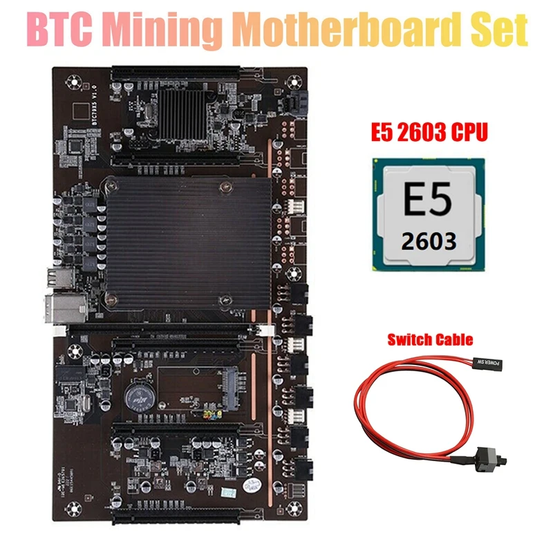 

AU42 -H61 BTCX79 Miner Motherboard with E5 2603 CPU+Switch Cable LGA 2011 DDR3 Support 3060 3070 3080 GPU for BTC Mining