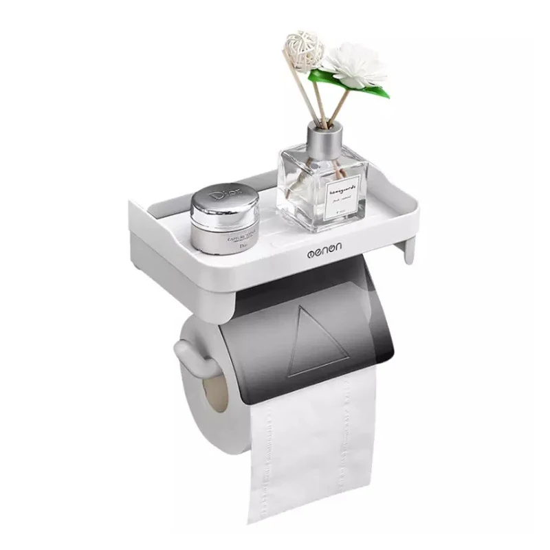 

Wall Mounted Toilet Paper Holder Tissue Roll Holder With Phone Storage Shelf Bathroom Accessories Kitchen Cabinet Storage